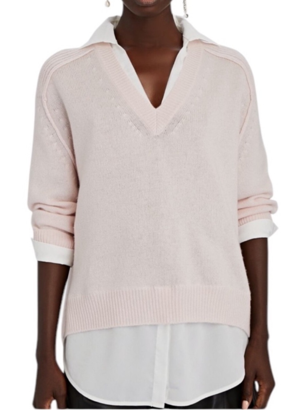 Brochu Walker The Layer Looker Cashmere Blend V Neck Sweater Paloma M - Picture 5 of 14